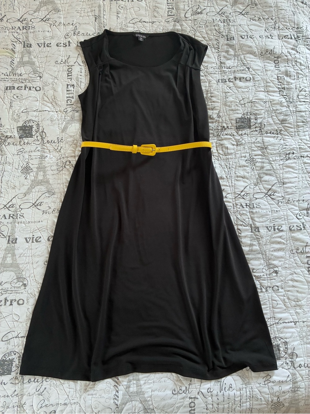 George Black Midi Dress with Yellow Belt